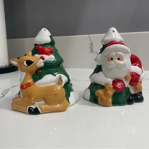 Festive Lenox Rudolph and Santa Salt & Pepper Shakers - Multicolor